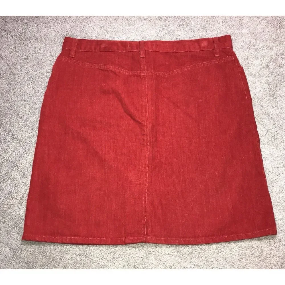 Vintage‎ Tommy Hilfiger Red Jean Skirt Women's Faux Suede 36" Waist Size 16 - Picture 2 of 14